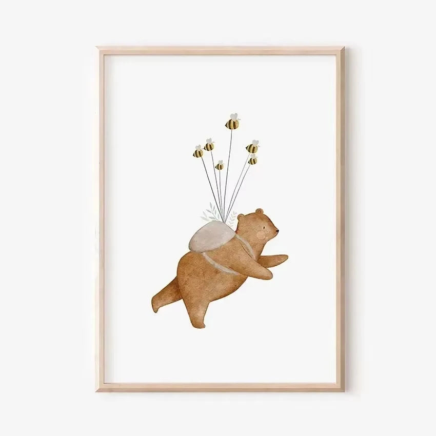 🐰🐻🐝🌸 Boho Friends Wall Art –  Animal Nursery Canvas Print
