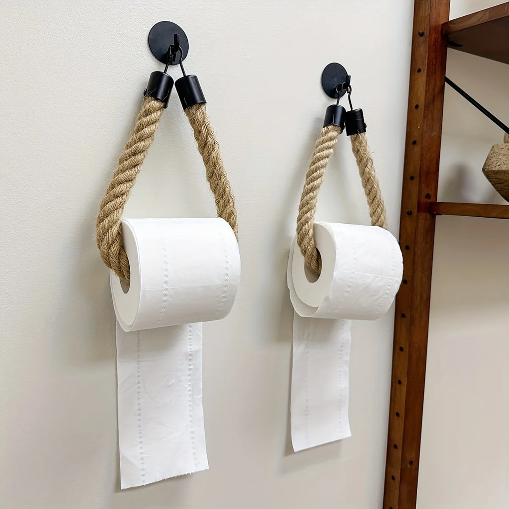🧻🌿 Rustic Rope Toilet Paper Holder – Wall-Mounted Farmhouse Bathroom Organizer