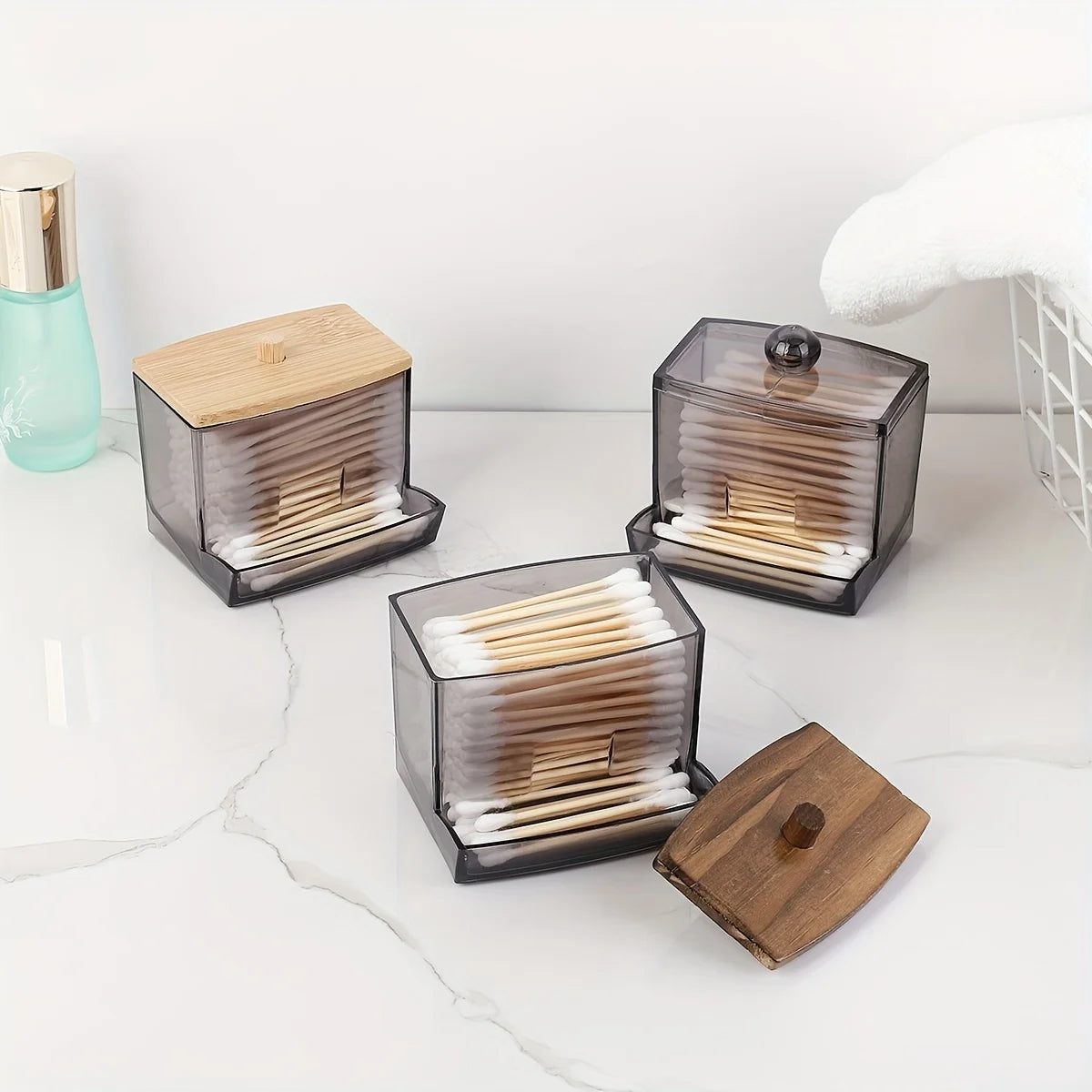 🤍🌿 Acrylic Bathroom Apothecary Jar – Cotton Swab & Vanity Storage Canister