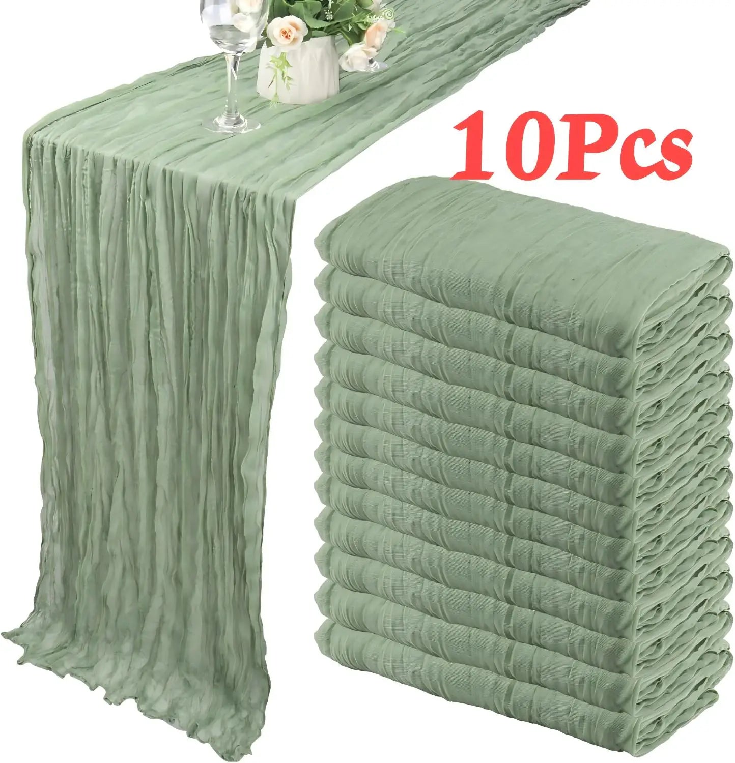 🤍🌾 Boho Cheesecloth Table Runner Set – Rustic Gauze Table Décor (10 Pieces)