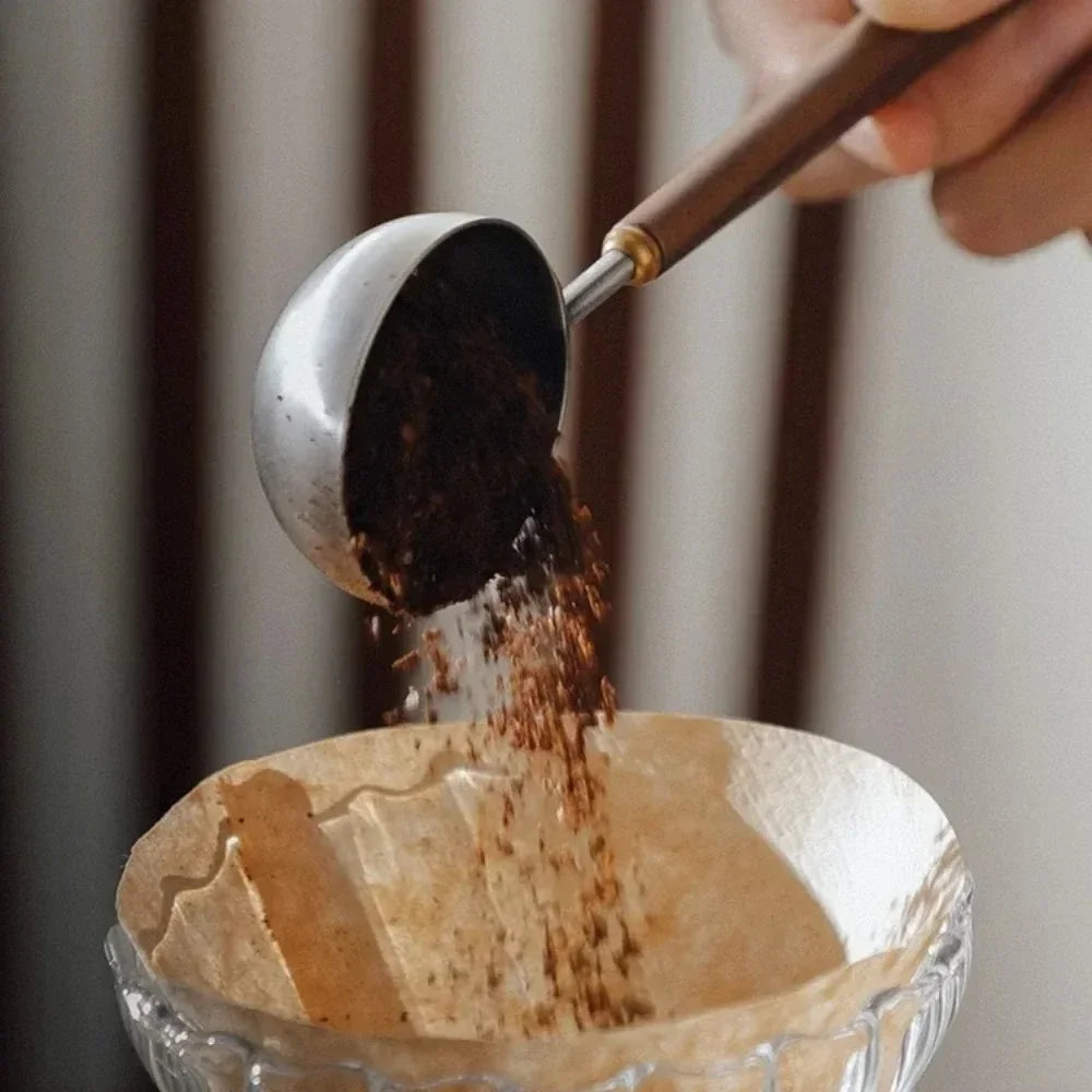 🌿☕ Artisan Walnut Coffee Scoop – Wooden Handle Stainless Steel Measuring Spoon