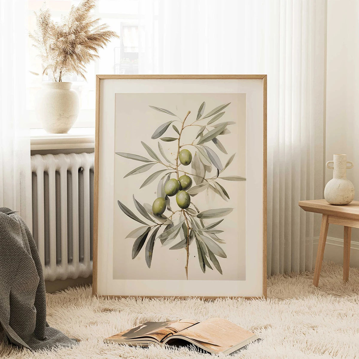 🌿🫒🤍 Boho Olive Branch Canvas Wall Art – Vintage Botanical Print Set (Set of 2)