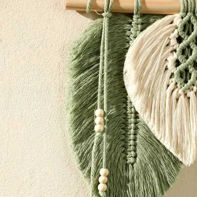 🌿🍃🤍 Boho Macramé Leaf Wall Hanging – Handwoven Botanical Tapestry Wall Art