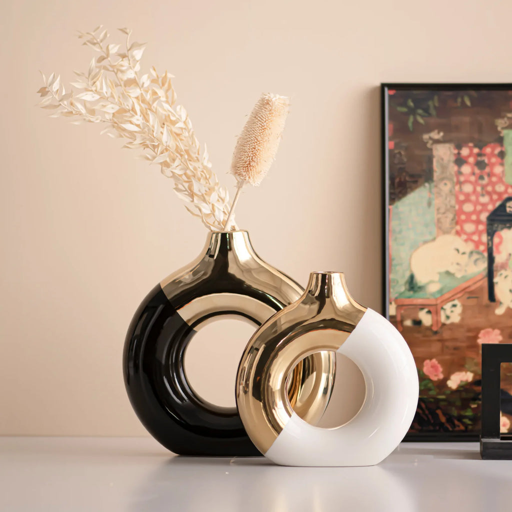 Timeless Elegance White & Gold Vase Set