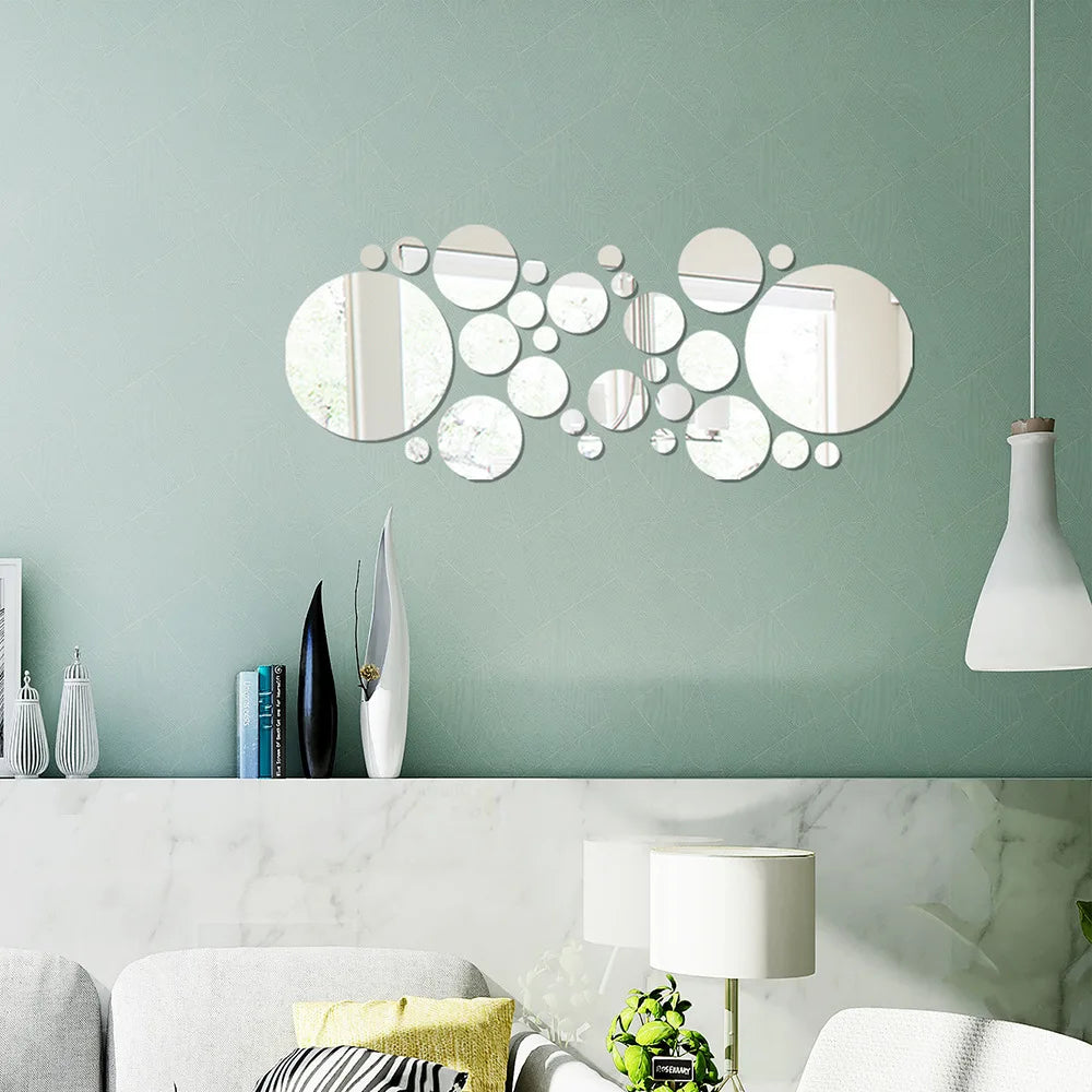 Round Acrylic Mirror Wall Décor Set – 26-Piece 3D Reflective Wall Art