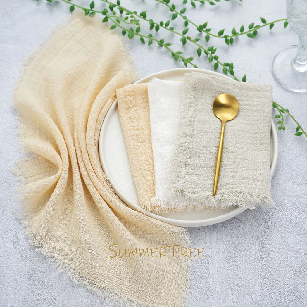 🌿🤍 Boho Cotton Gauze Napkins – Reusable Textured Table Linens (Set of 24)