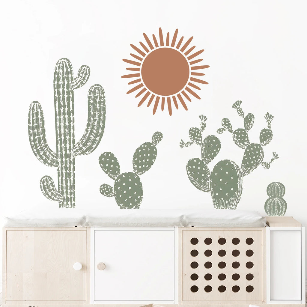 🌵🤍 Boho Cactus Wall Decals – Removable Nursery & Kids Room Wall Art