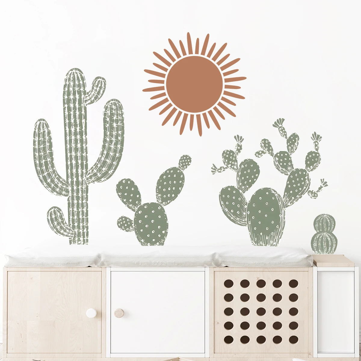 🌵🤍 Boho Cactus Wall Decals – Removable Nursery & Kids Room Wall Art