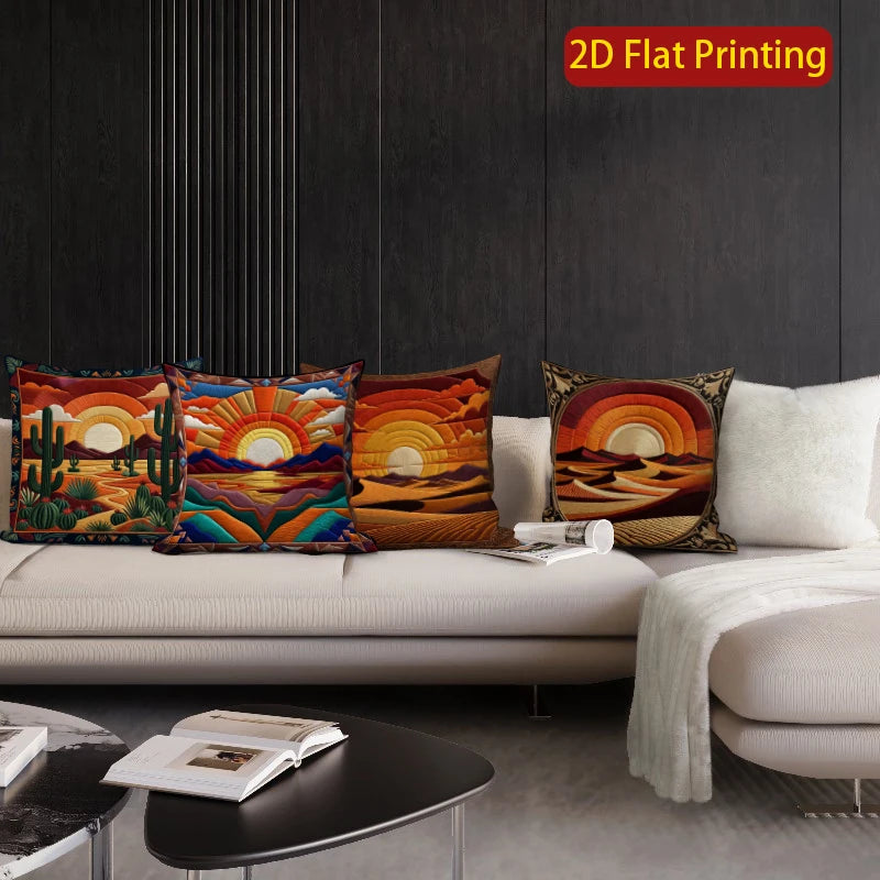 🌅🌿 Desert Sunset Boho Pillow Cover – Southwestern Decorative Throw Cushion