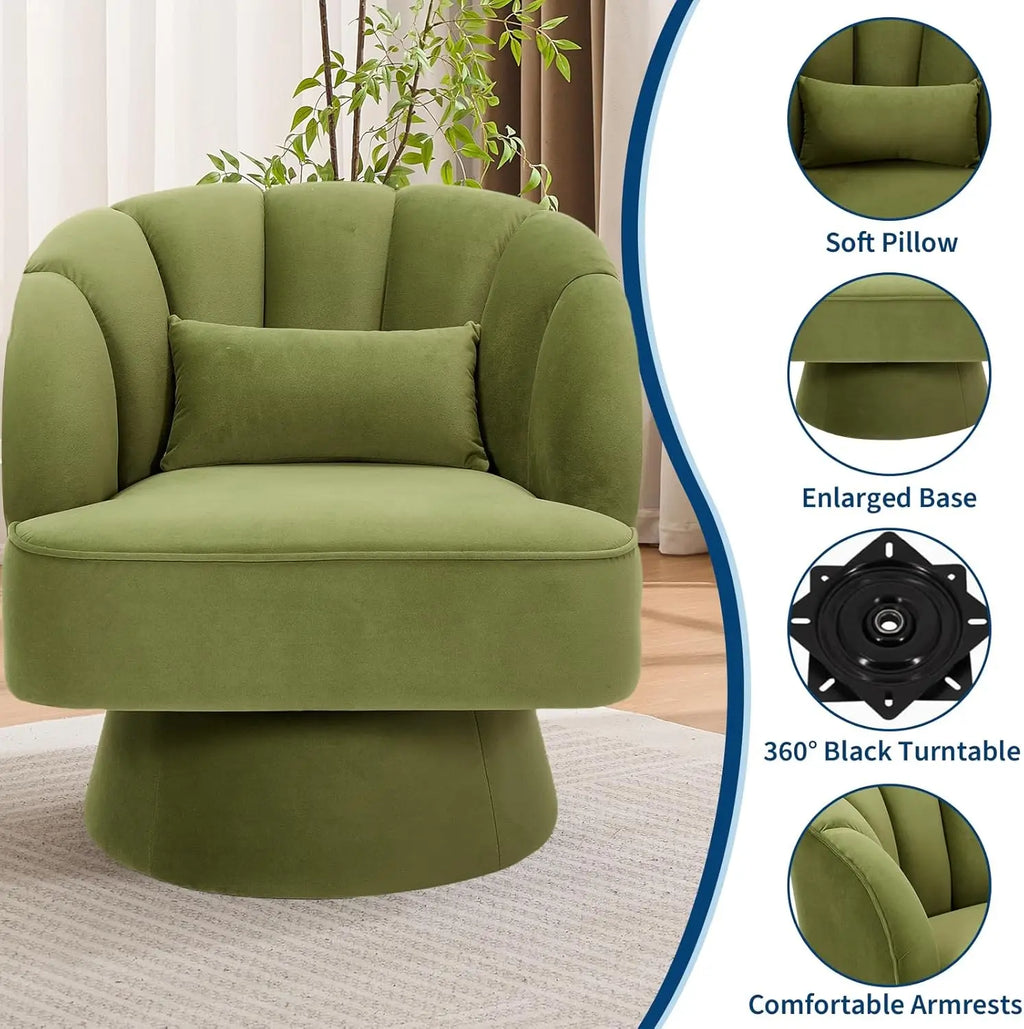 🤍🪑 Boho Swivel Barrel Chair – Ultra-Plush Velvet Accent Lounge Chair