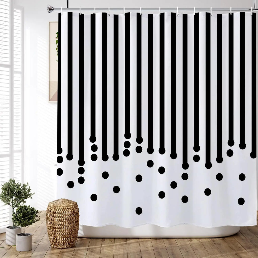 🚿🌿 Mid-Century Boho Geometric Shower Curtain – Waterproof Bathroom Décor